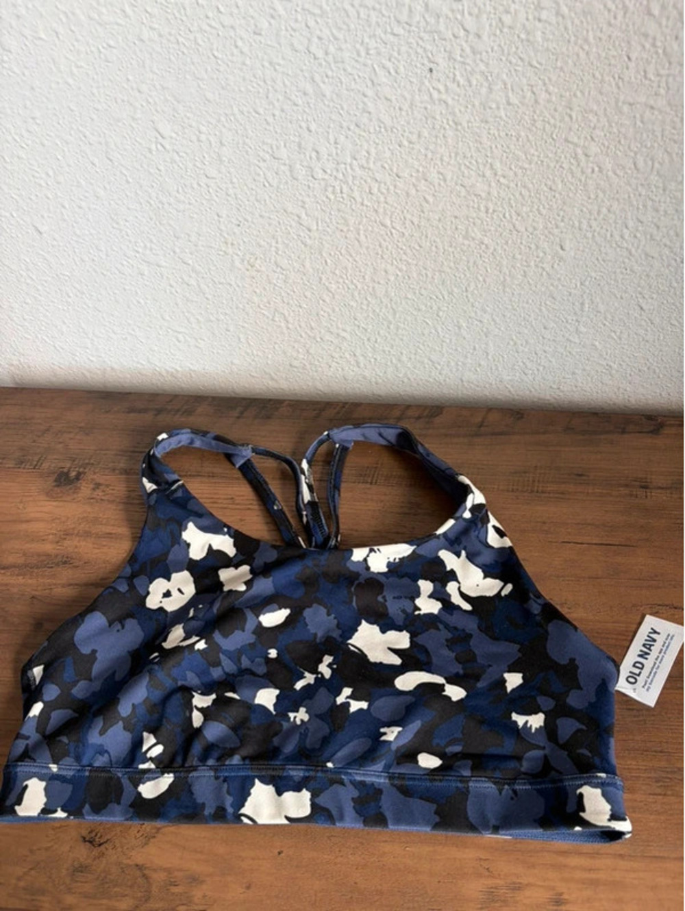 NWT Old Navy Active blue camo print sports bra size L. No removable pads